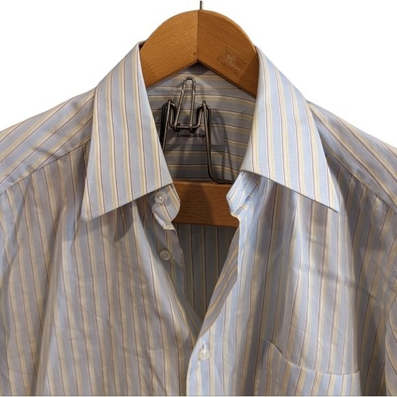 Ermenegildo Zegna Button Down Dress Shirt Portofino Comfort Size 39 - 15 1/2 - Picture 4 of 13